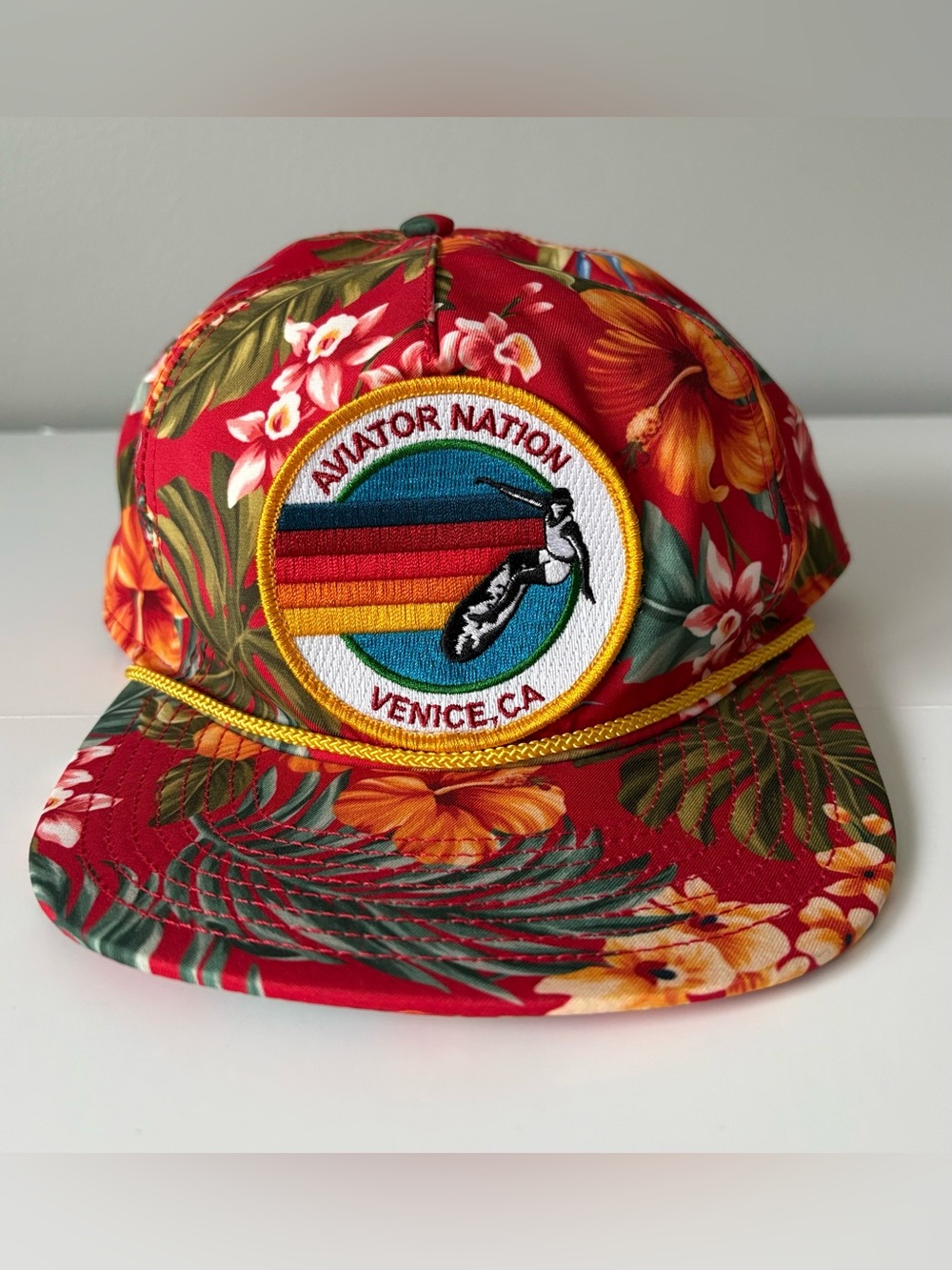 Aviator Nation Venice CA Red Hawaiian Floral Rope Snapback Hat